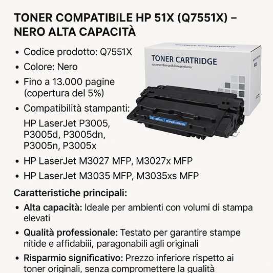 Toner compatibile HP 51X Q7551X Nero Alta Capacita
